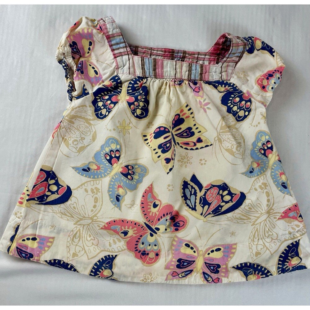WonderKids Girls 3T Butterfly Tunic Blouse, Cotton Short Sleeve Square Neck